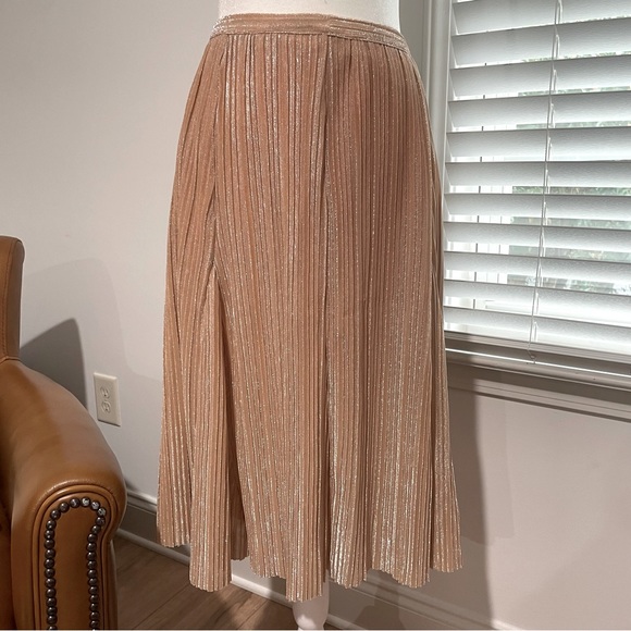 Anthropologie Maeve Ambra Pleated Rose Metallic Midi Skirt Size - Picture 6 of 12